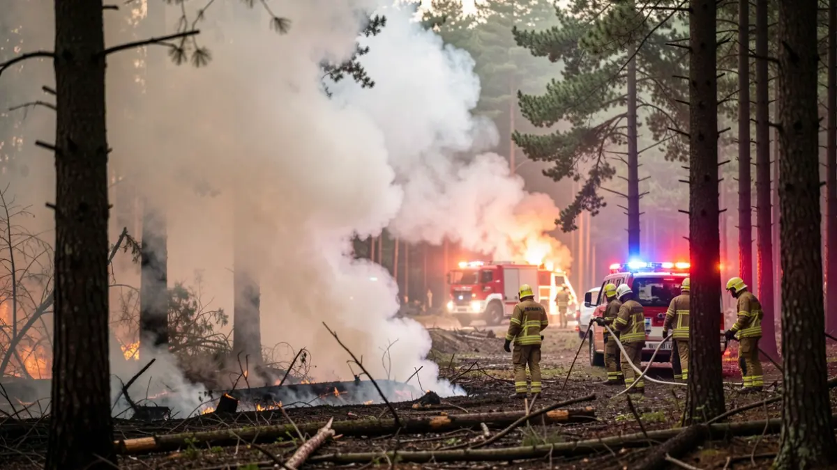 Imagen de un simulacro de incendio forestal en Galicia con presencia de medios de emergencia.
