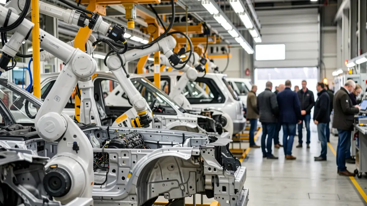 Imaxe xenérica dunha cadea de montaxe de automóbiles moderna.