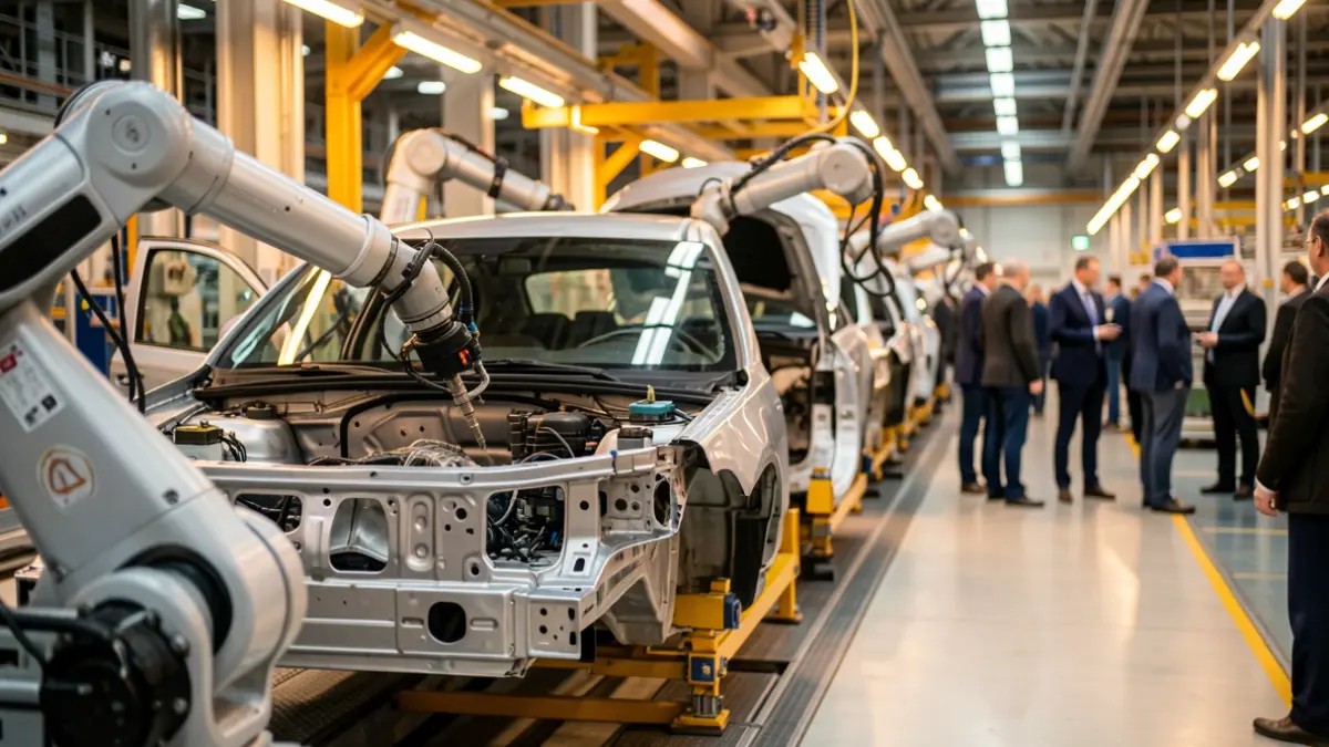 Imaxe xenérica dunha liña de montaxe nunha fábrica de automoción.