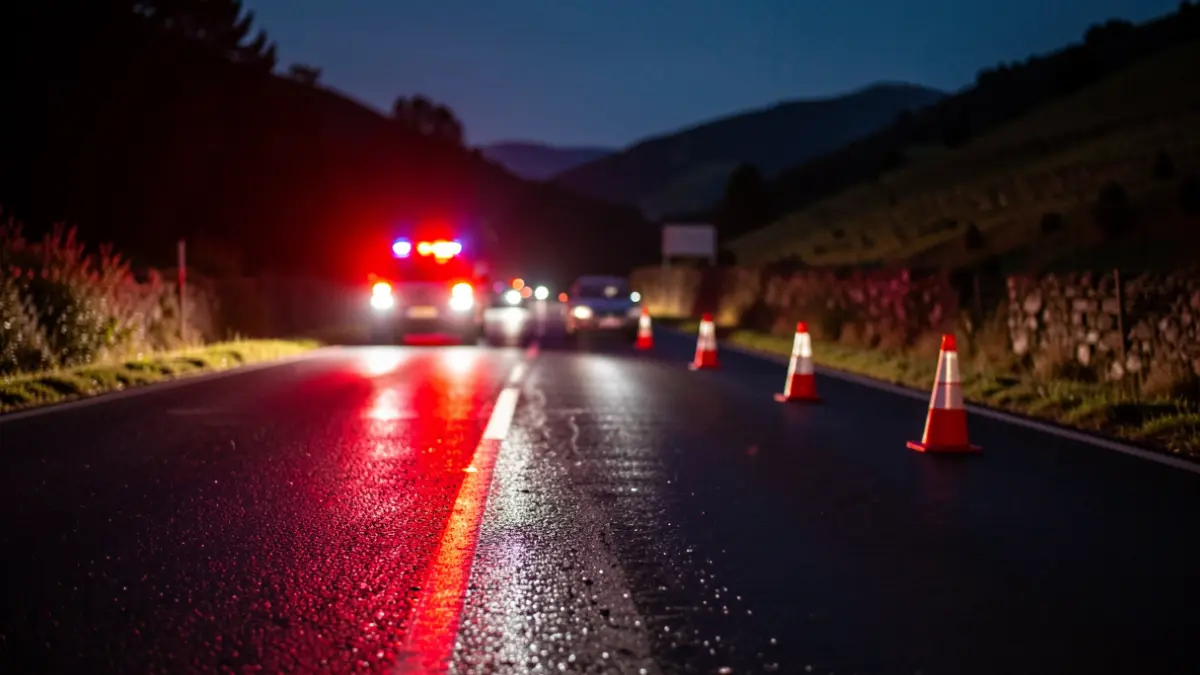 Imagen genérica de luces de emergencia en una carretera durante la noche.