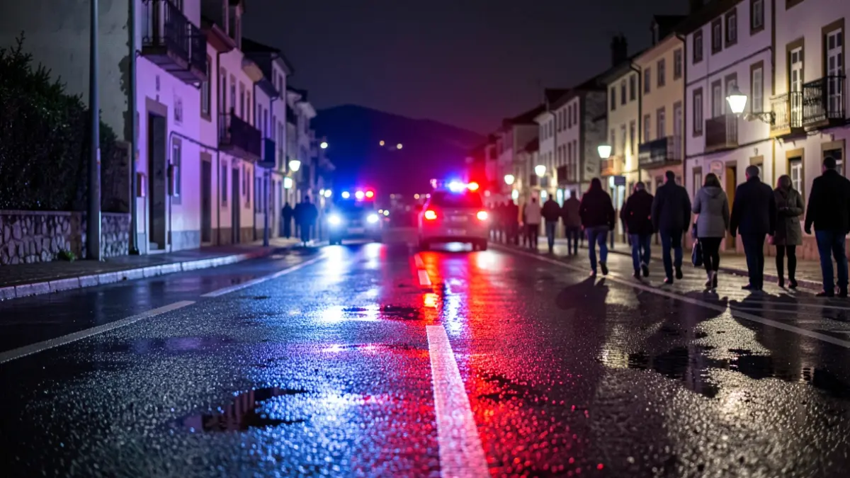 Imagen genérica de luces de emergencia azules y rojas reflejando en el asfalto mojado por la noche.