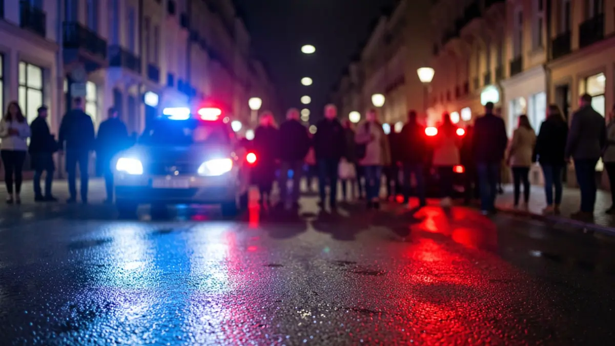 Imagen genérica de luces de emergencia reflejando en una carretera mojada por la noche.