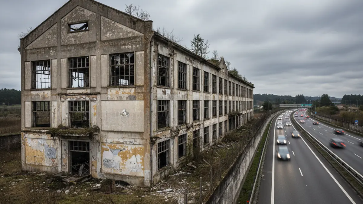 Imagen de una nave industrial abandonada en Oleiros.
