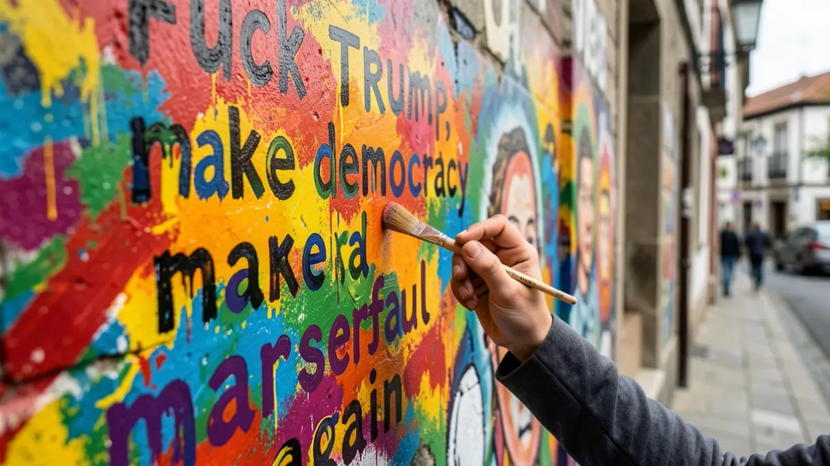 Imagen de un mural en un pub de A Coruña con mensaje político contra Trump.