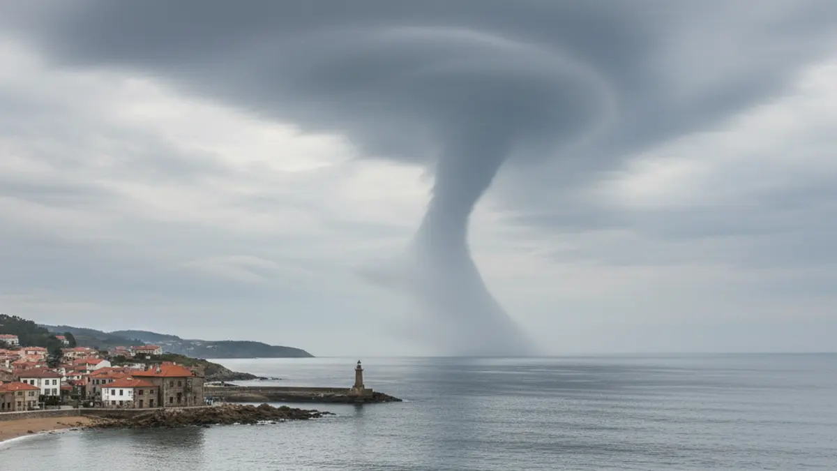 Imagen de una nube tuba sobre el mar en Ribadeo.