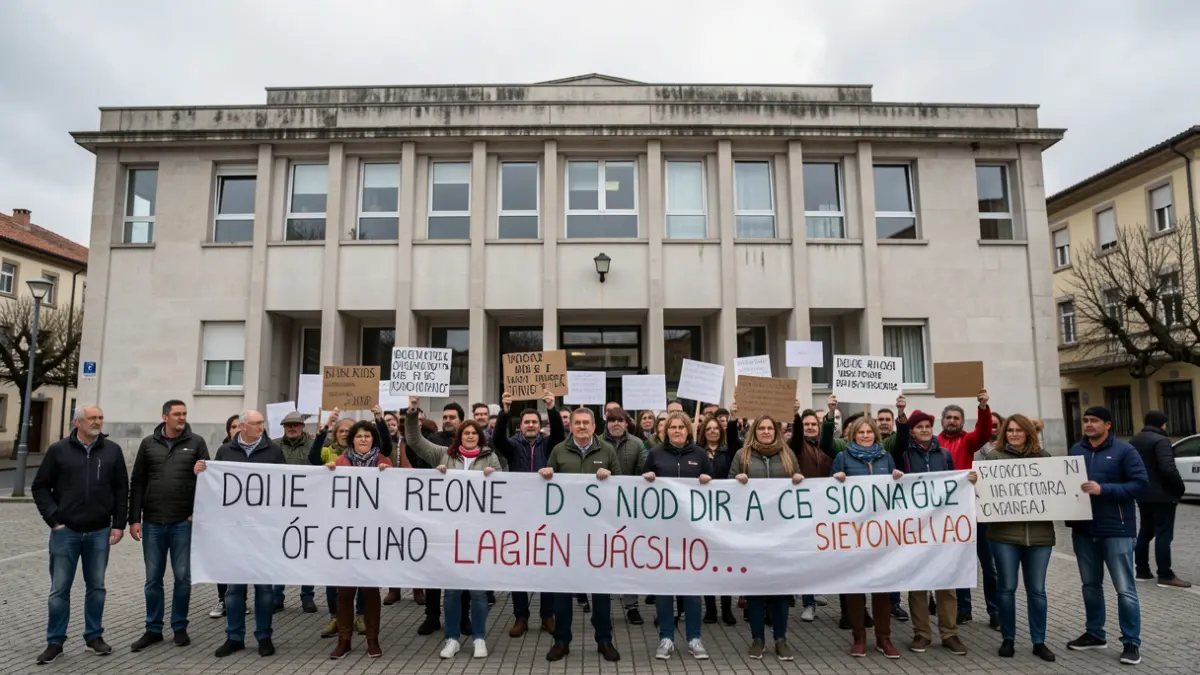 Imaxe xenérica dunha manifestación fronte a un edificio institucional en Galicia.