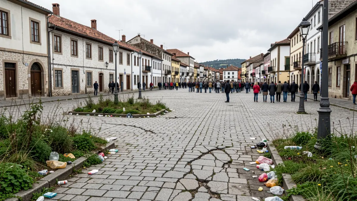 Imagen genérica de una plaza de Ourense con basura y baches.