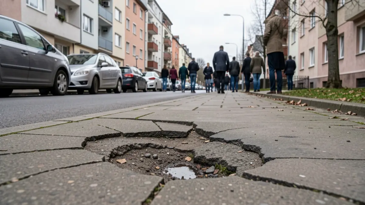 Imaxe dunha beirarrúa danada cunha fochanca nunha rúa residencial.