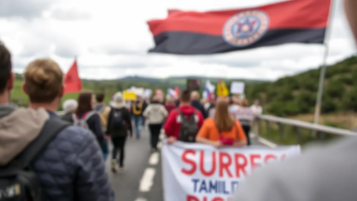Imaxe xenérica dunha protesta veciñal nunha estrada.