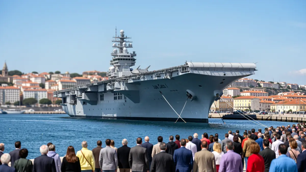 Imagen genérica de un portaaviones atracado en un puerto gallego.