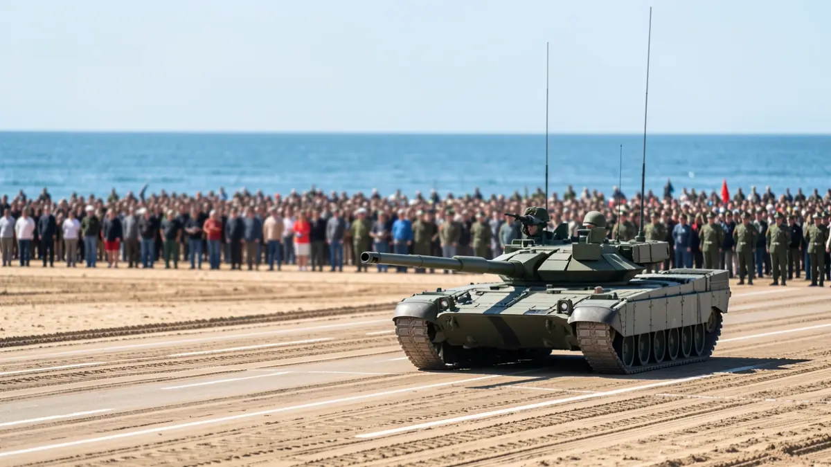 Imagen genérica de ensayo de un desfile militar en la playa de Samil, Vigo.