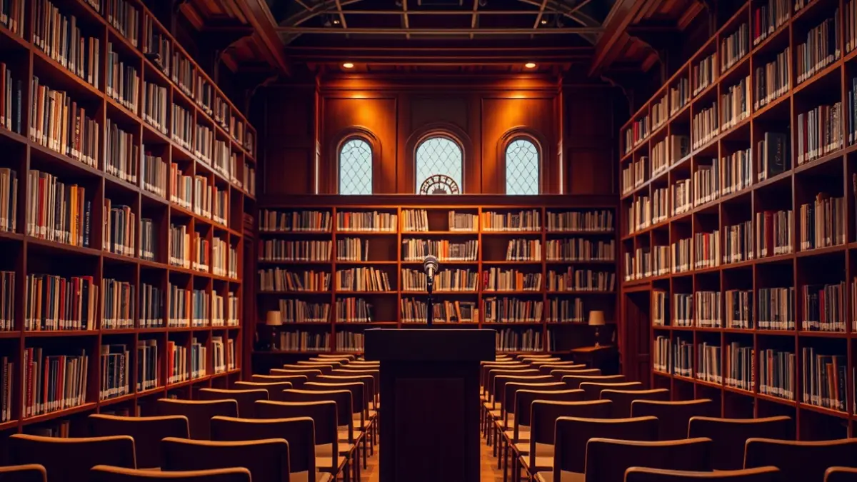 Imagen genérica de una sala de presentaciones o biblioteca.
