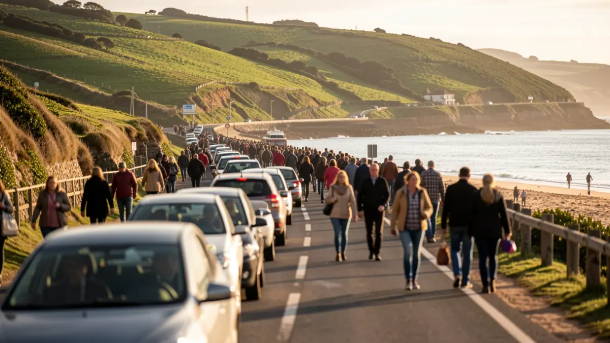 Imagen genérica de acceso a una playa gallega con tráfico.