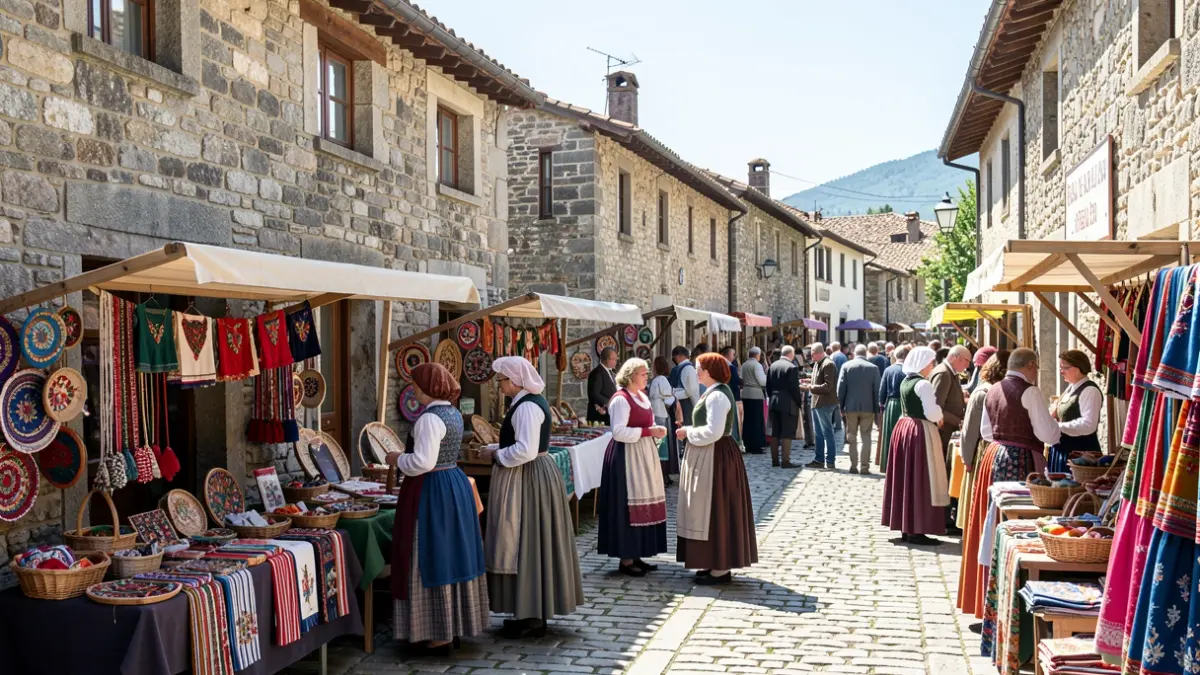 Imaxe xenérica de artesáns e xente nunha romaría etnográfica en Galicia.