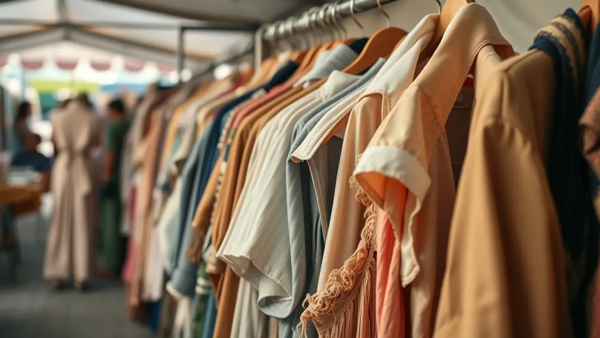 Imaxe xenérica de roupa de segunda man nun mercado.