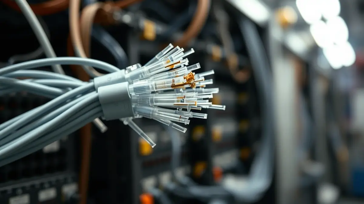 Imaxe xenérica dun cable de fibra óptica danado, representando unha avaría.