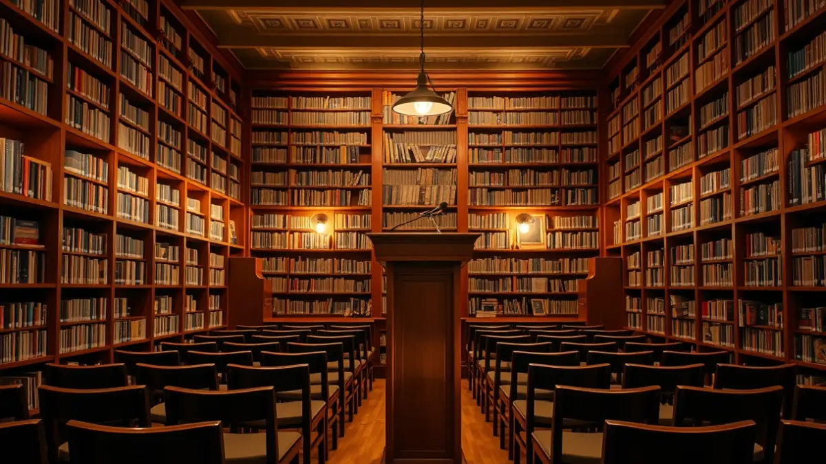 Imaxe xenérica dunha sala de presentacións ou biblioteca.
