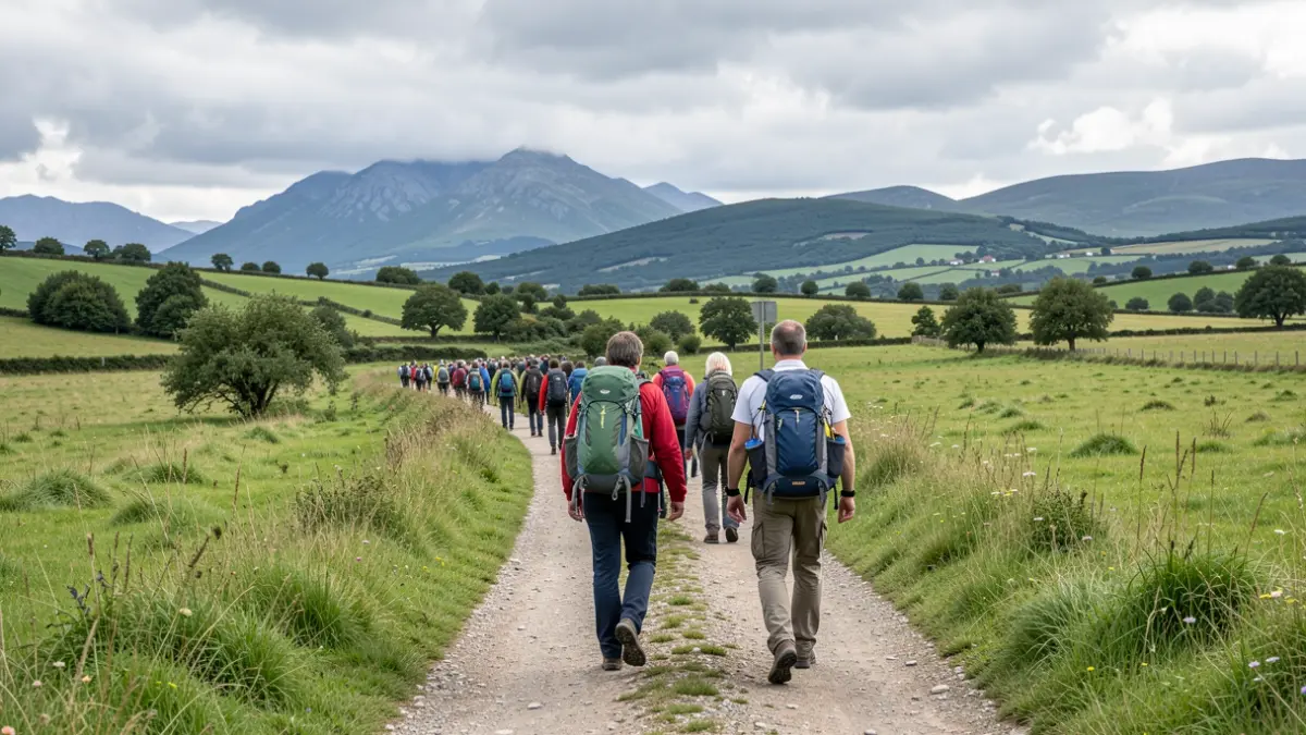 Imagen genérica de participantes en una caminata por el rural gallego.