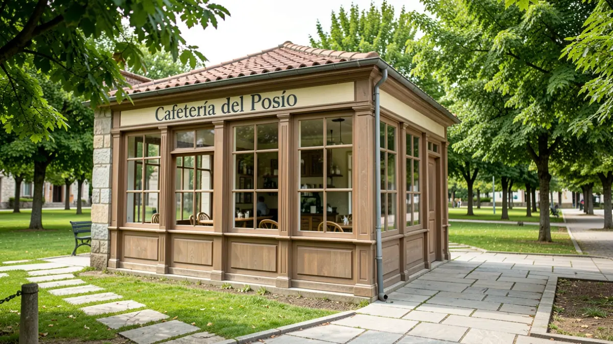 Imagen genérica del exterior de una cafetería cerrada en un parque recientemente reformado en Ourense.