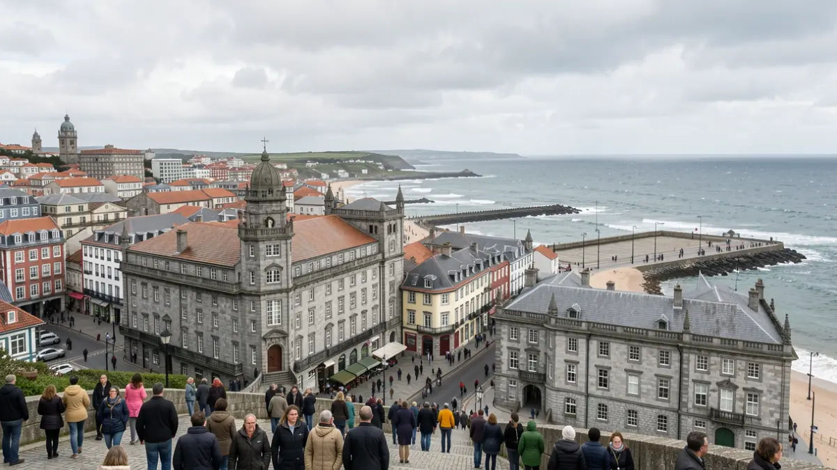 Imaxe xenérica da cidade da Coruña, Galicia, co seu contorno urbano e o mar.