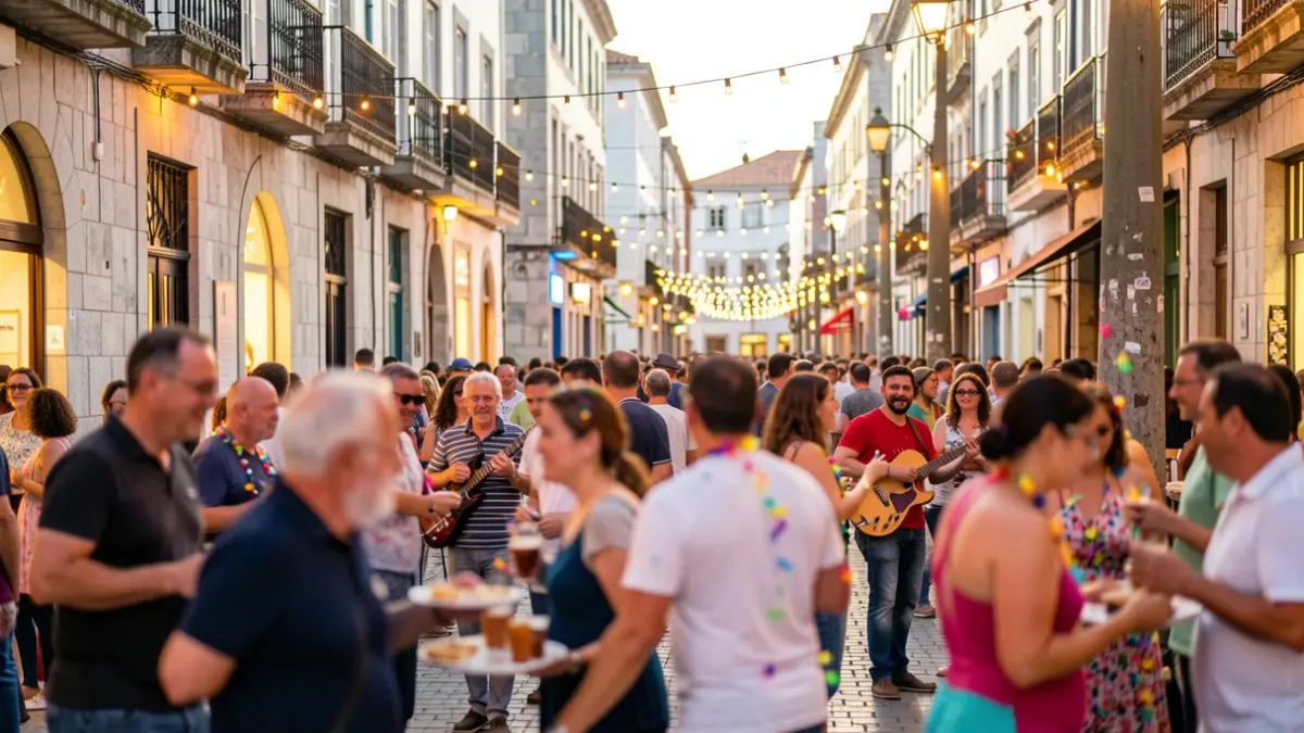 Imaxe xenérica de festas de San Xoán en A Coruña con xente, música e luces.