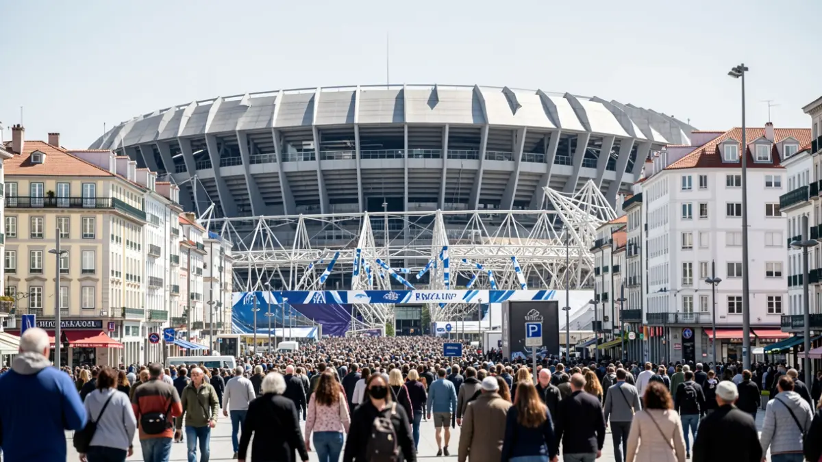 Imaxe xenérica da cidade da Coruña co estadio de Riazor e restos da zona de fans.