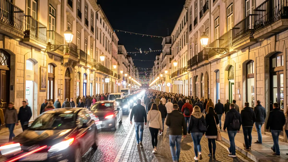 Imagen genérica de noche de San Juan en A Coruña con gente y luces.