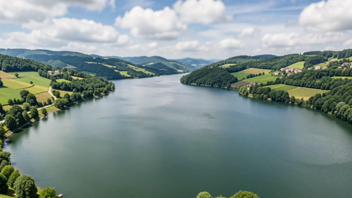 Imagen genérica de un embalse rodeado de vegetación.