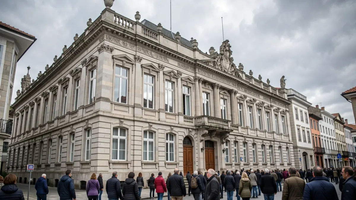 Imaxe xenérica dun edificio institucional de granito en Galicia.