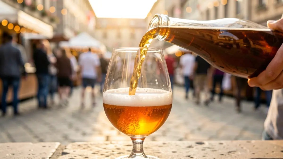 Imagen de un vaso de sidra durante la celebración de la feria en la Plaza de la Constitución.
