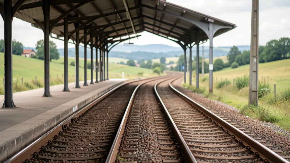 Imaxe xenérica dunha estación de tren baleira en Galicia.