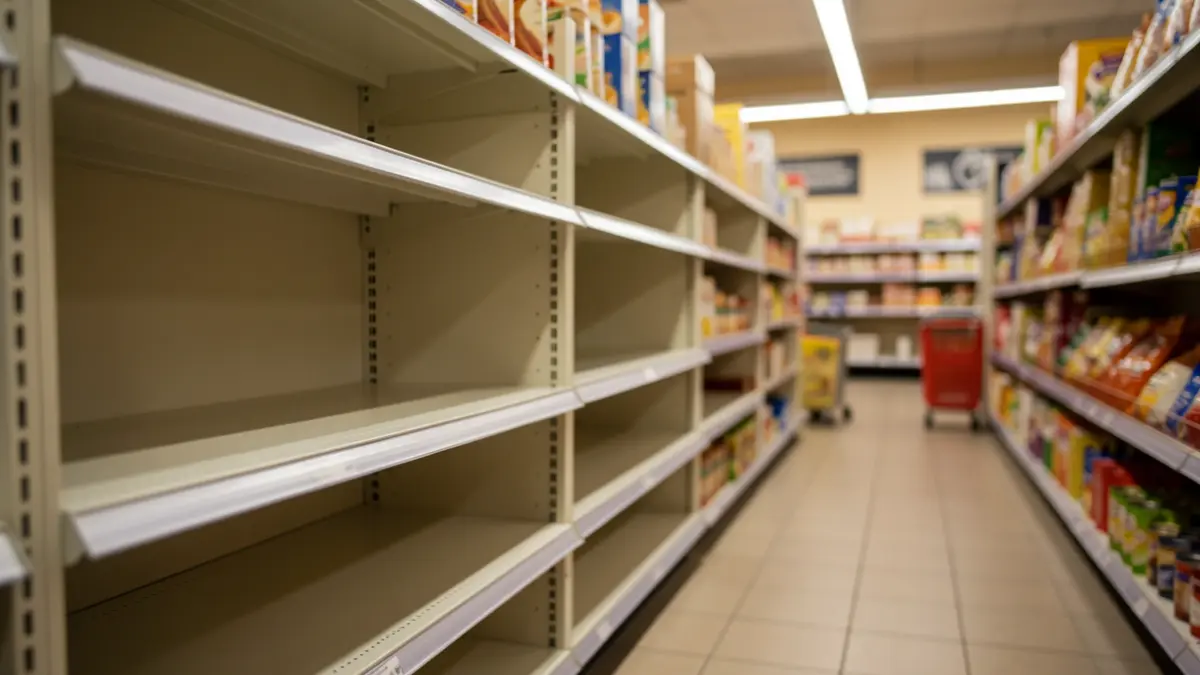 Imagen genérica de un pasillo de supermercado con estantes vacíos.
