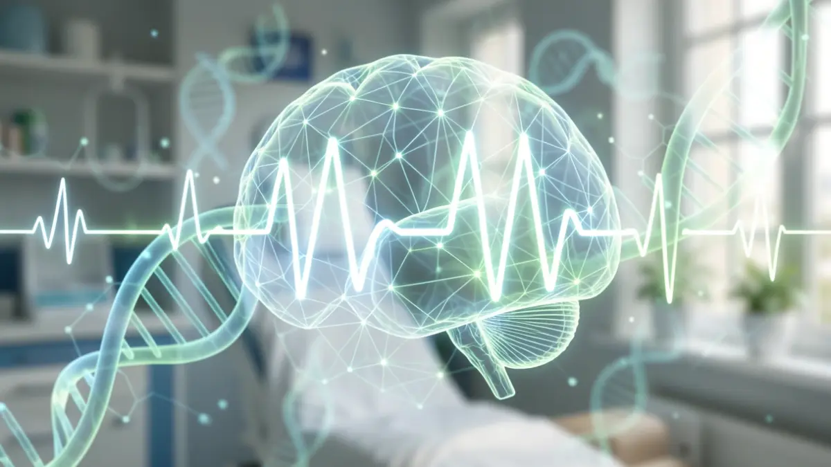 Imagen genérica de inteligencia artificial aplicada a la medicina, con elementos digitales y simbólicos.