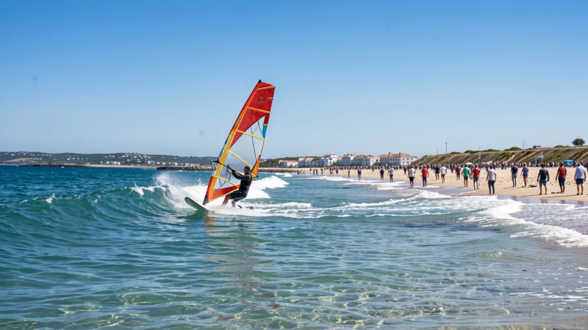 Imaxe xenérica de windsurfista na praia de O Castro, Ribeira.