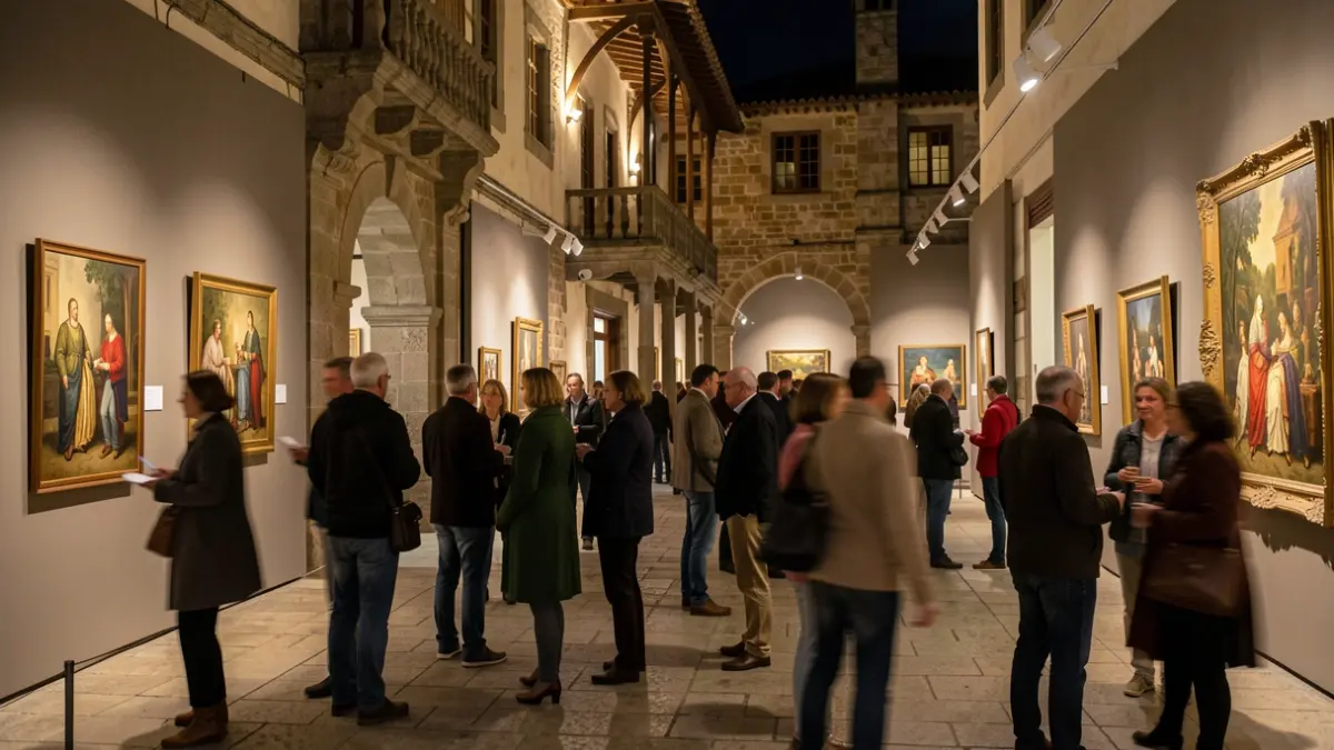 Imaxe xenérica dunha noite cultural en Galicia con xente gozando da arte.