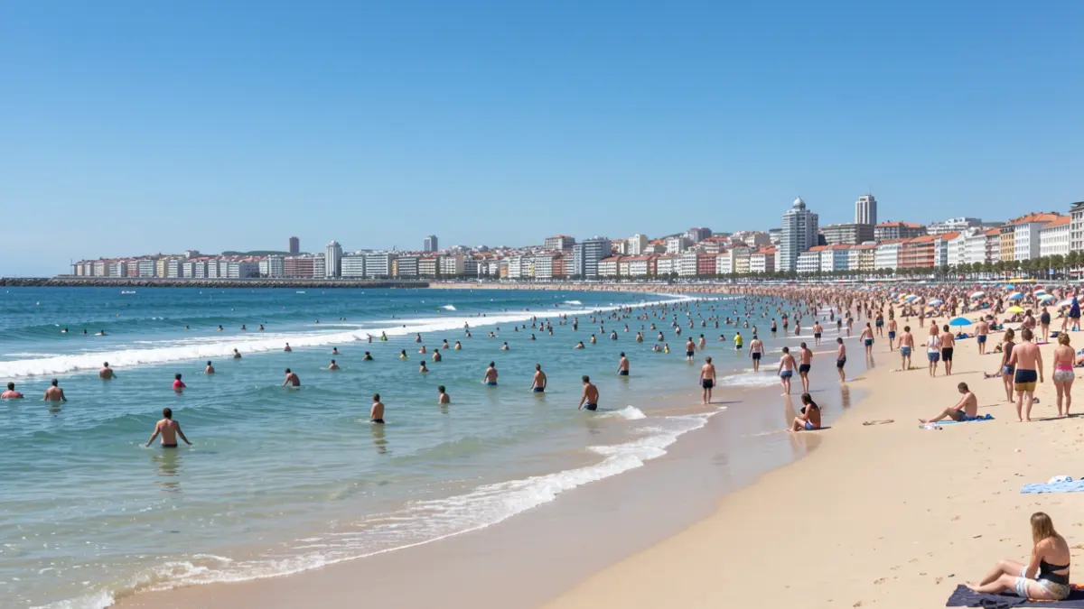 Imagen genérica de gente en la playa del Orzán, en A Coruña, disfrutando del mar y el sol.