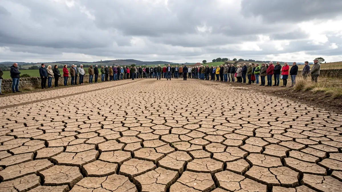 Imaxe xenérica de terra seca e gretada nunha paisaxe galega baixo un ceo nubrado.