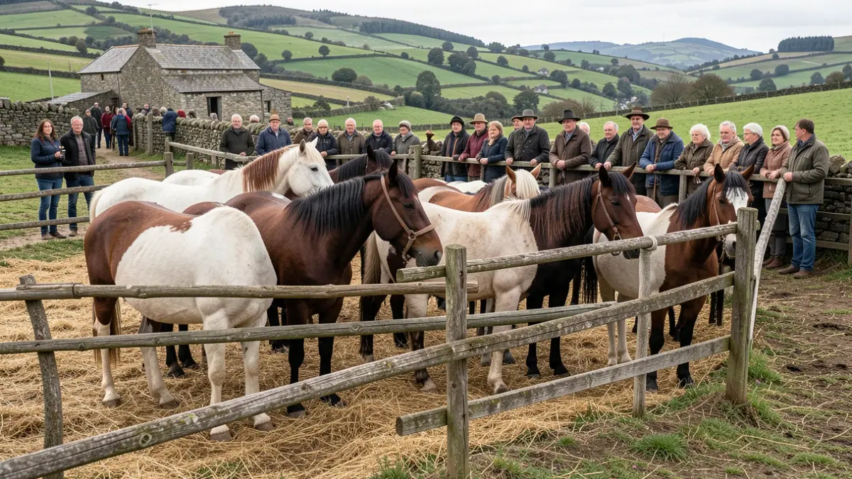 Imaxe xenérica dunha rapa das bestas tradicional en Galicia, con cabalos nun curro.
