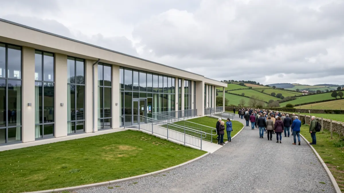 Imaxe xenérica dun edificio de residencia de maiores con accesos e contorna rural.