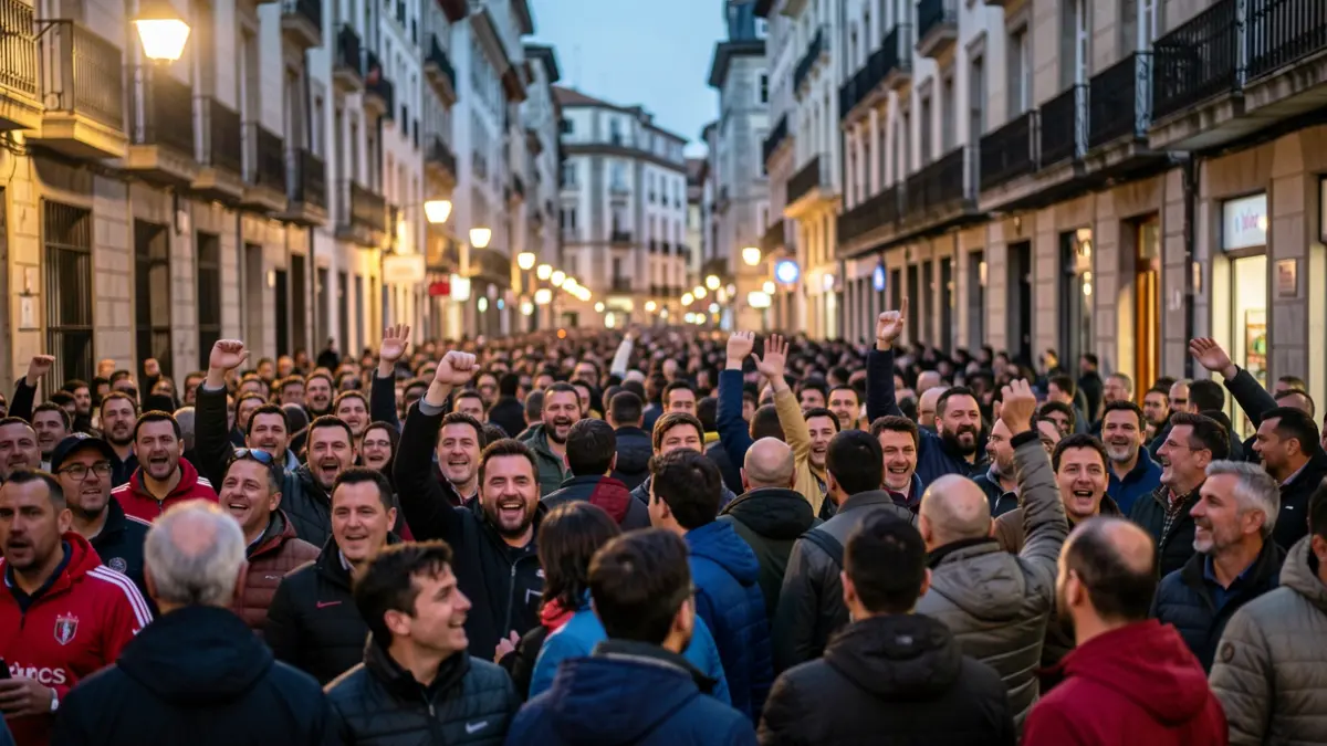 Imaxe xenérica dunha multitude de afeccionados do fútbol en Ourense celebrando un ascenso.