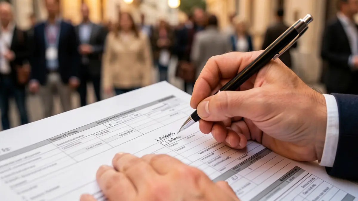 Primeira plana dunha persoa marcando a xestión dunha declaración de impostos.