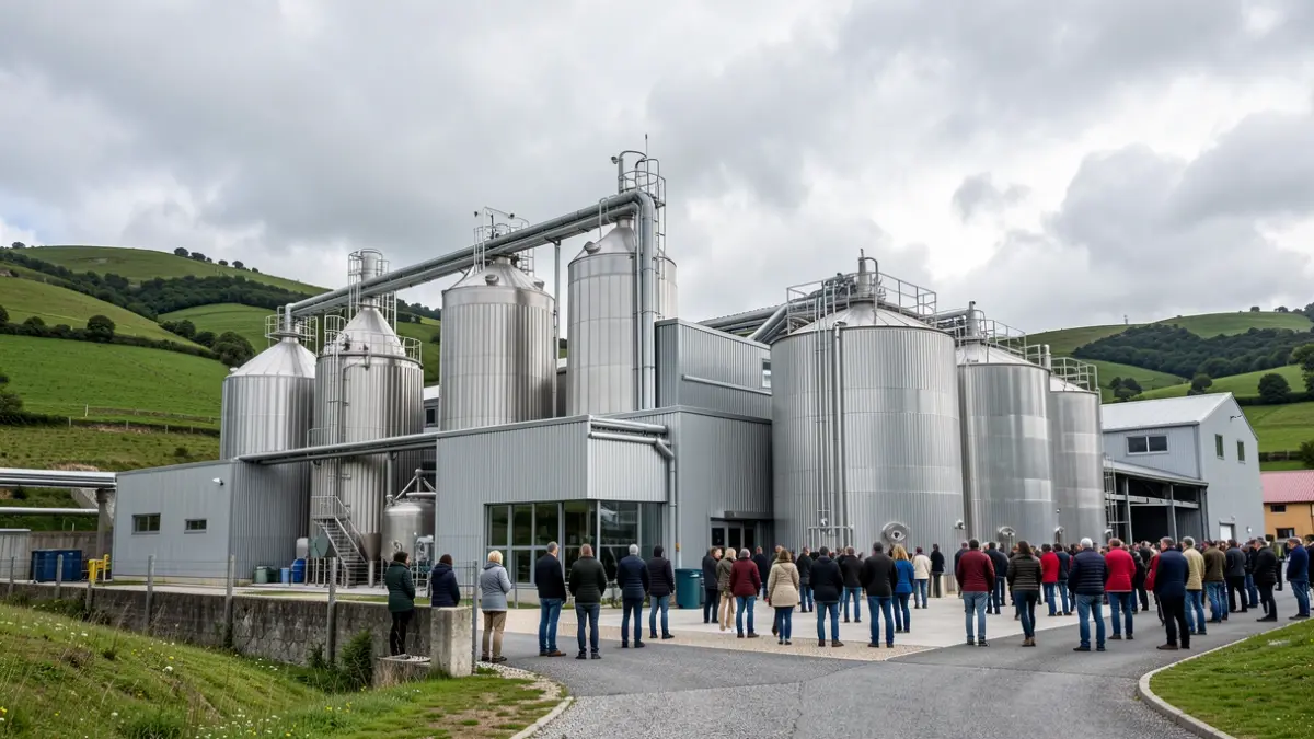 Imagen genérica de una fábrica de cerveza moderna con arquitectura industrial.