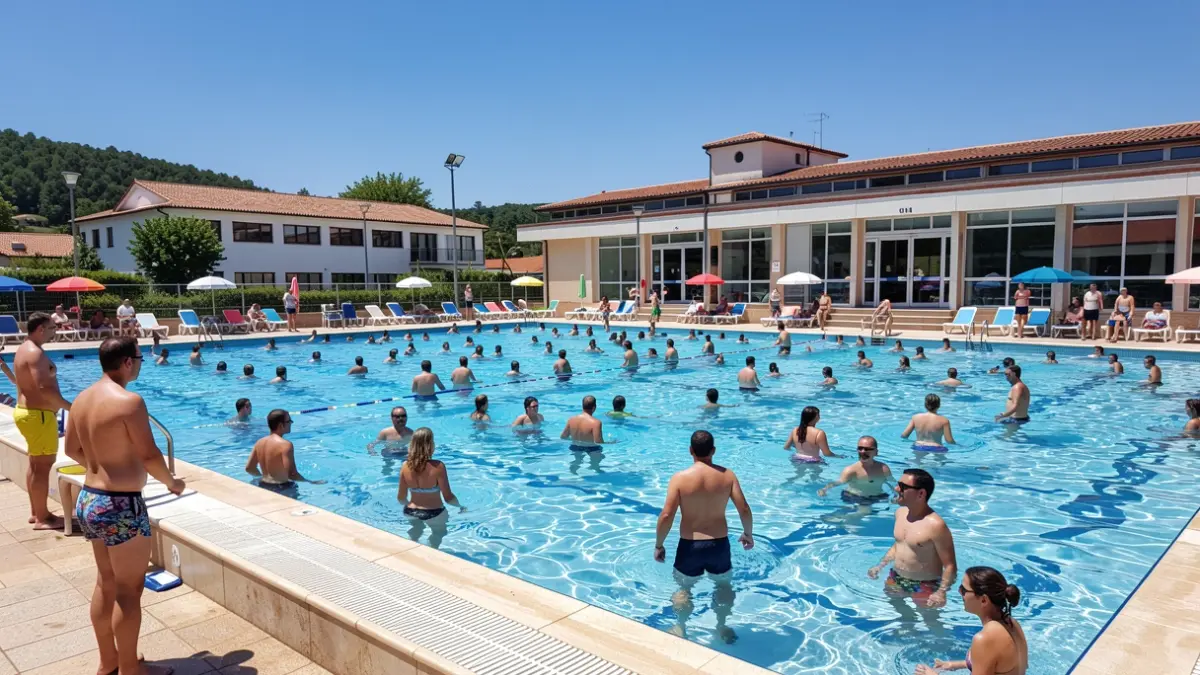 Imaxe xenérica de piscinas municipais abertas nun día de verán.