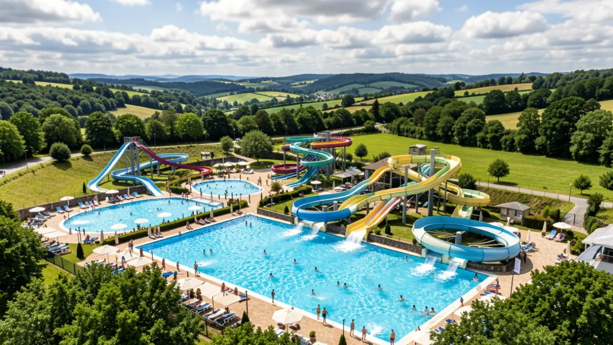 Imagen genérica de un parque acuático con piscinas y toboganes.