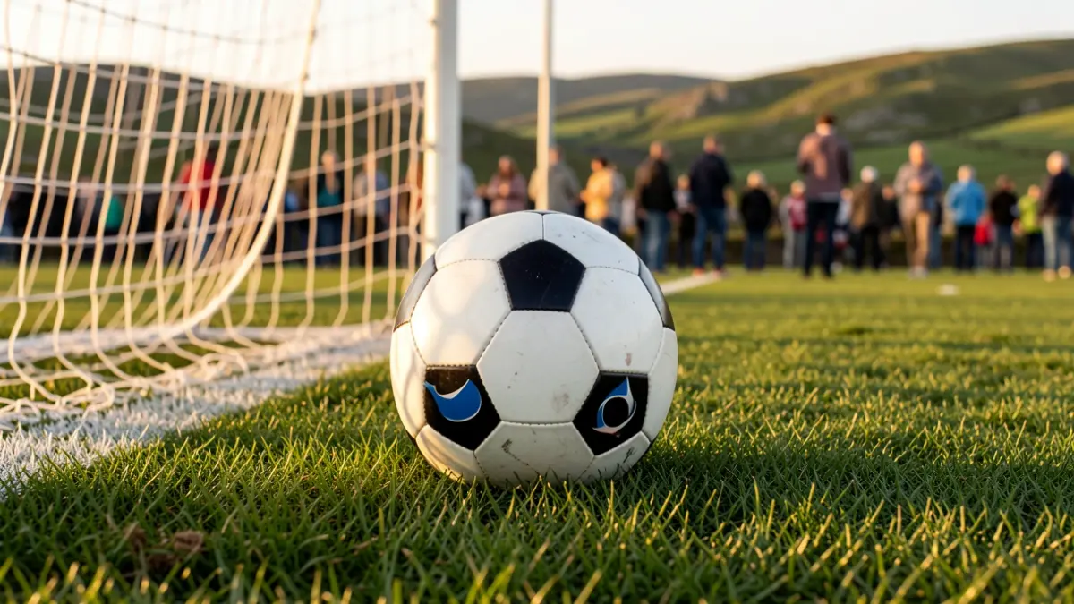 Imagen genérica de un balón de fútbol sobre césped con red borrosa al fondo.