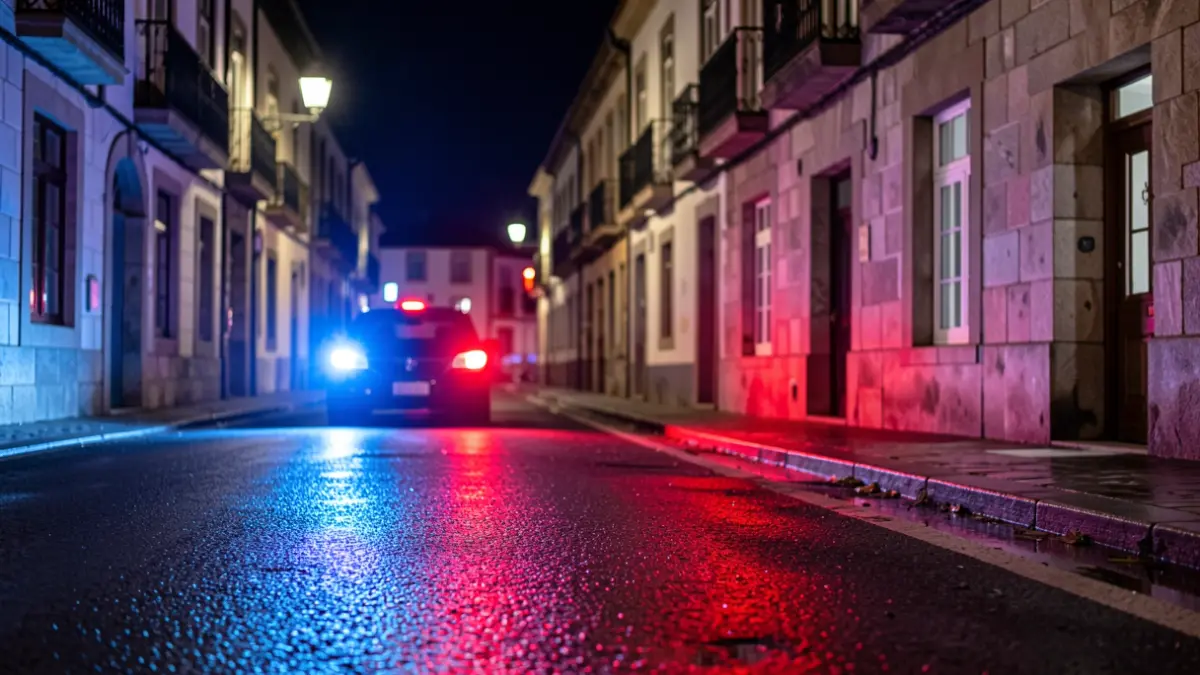 Imagen genérica de luces de emergencia reflejando en una calle mojada por la noche.