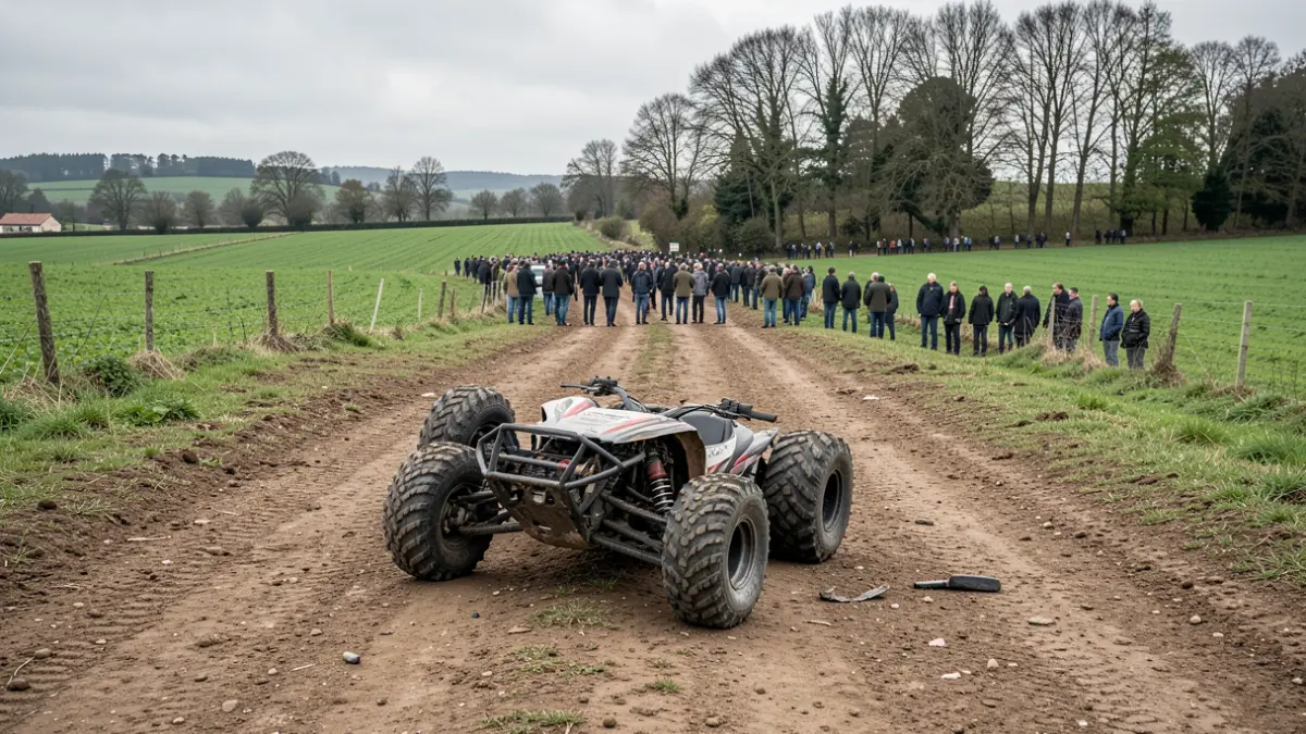 Imaxe dun quad envorcado nun camiño rural de Galicia.