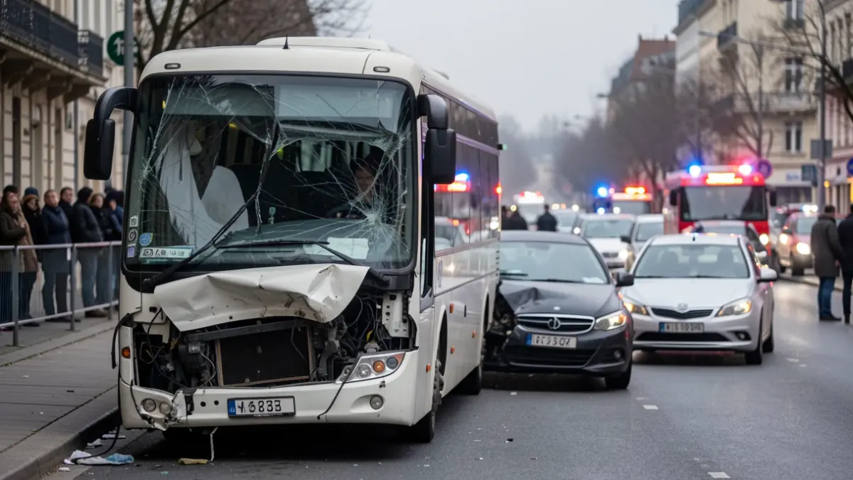 Imaxe dun autobús urbano danado despois dun accidente na rúa Progreso de Ourense.