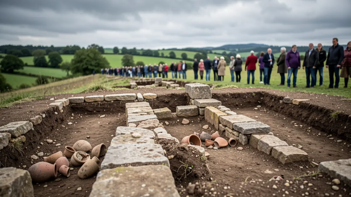 Imagen genérica de una excavación arqueológica en Galicia con restos de estructuras y cerámica.