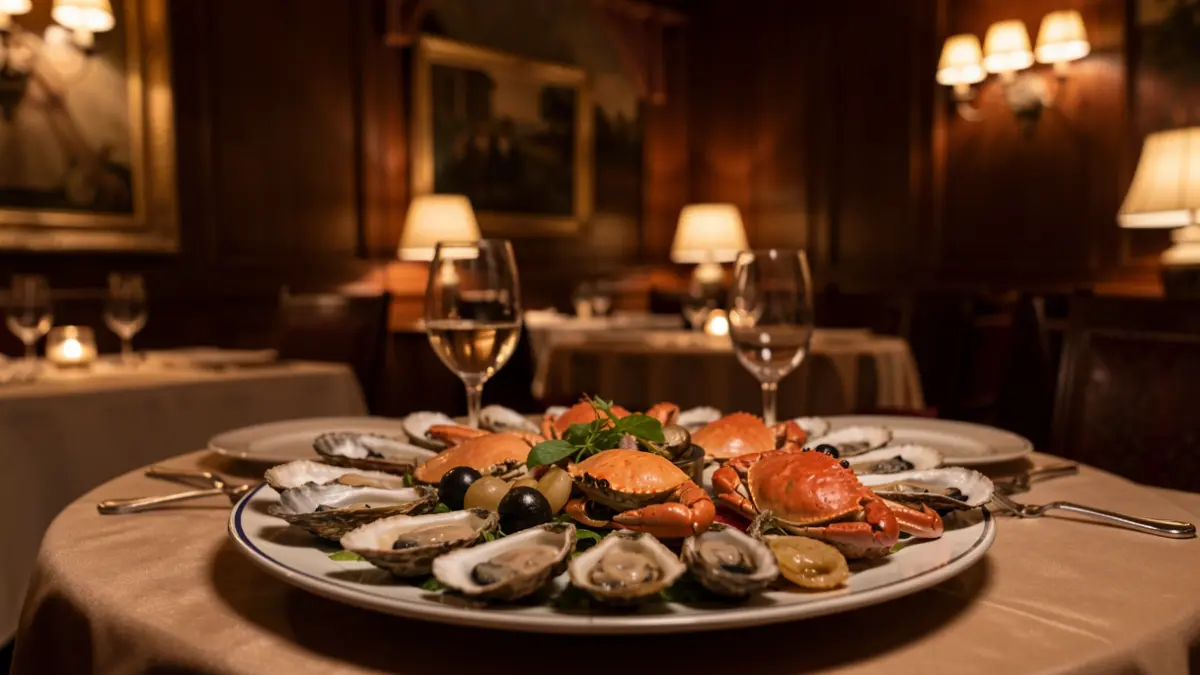 Imaxe xenérica dunha mariscada nun salón privado dun restaurante histórico.